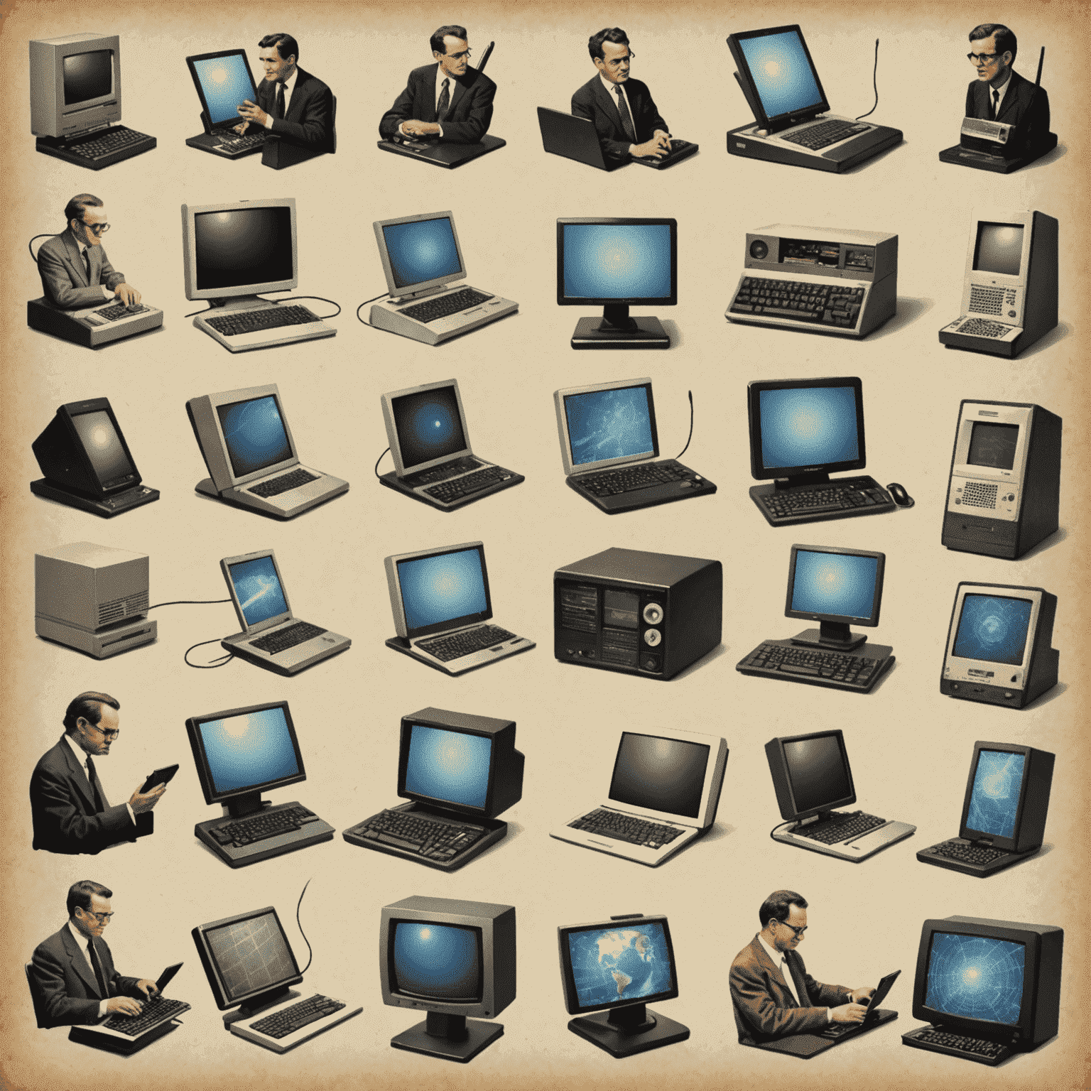 A collage of images depicting the evolution of the internet, from early computers to modern smartphones and tablets