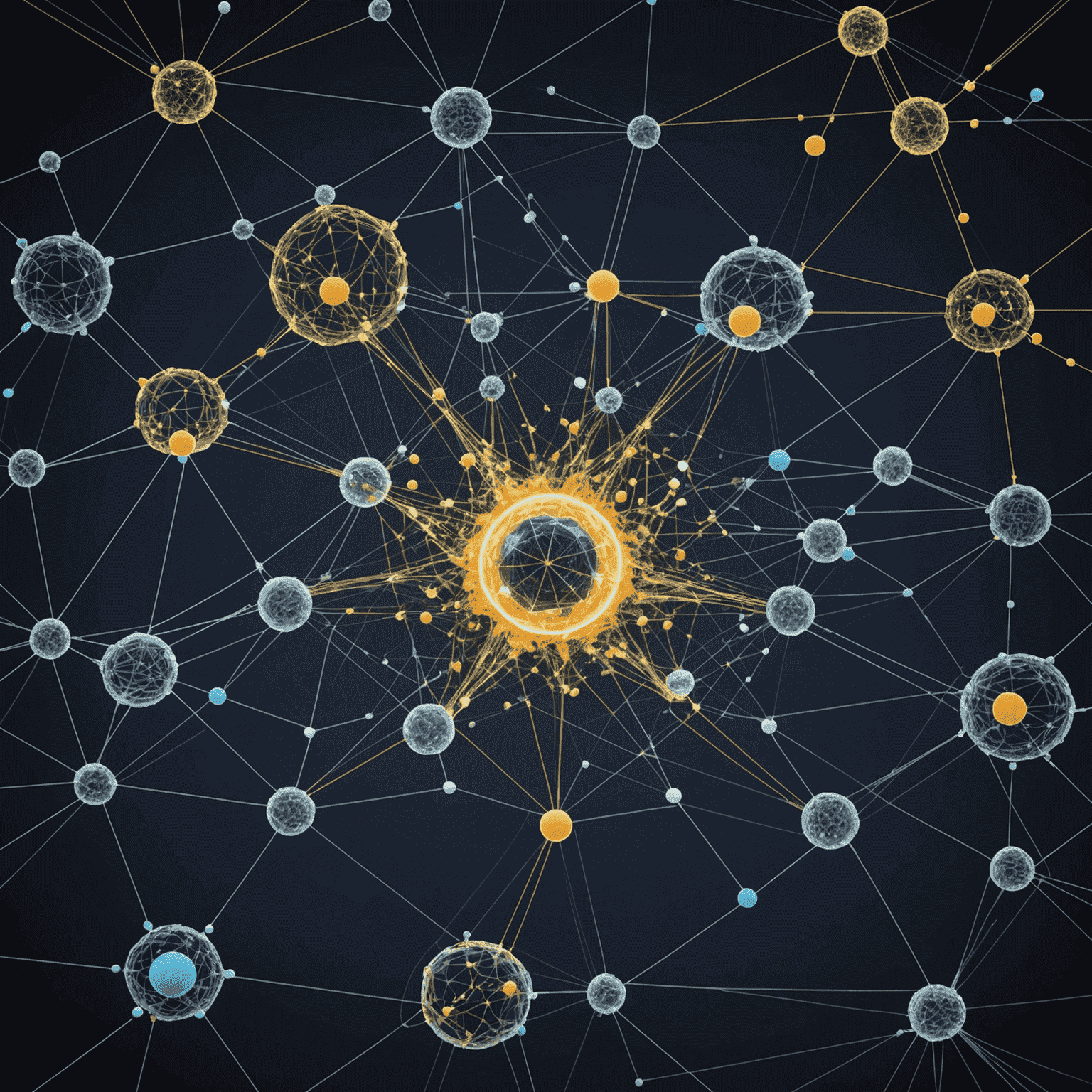 A complex visualization of big data, showing interconnected nodes and data points, representing the vast amount of information generated and collected in the modern digital age.