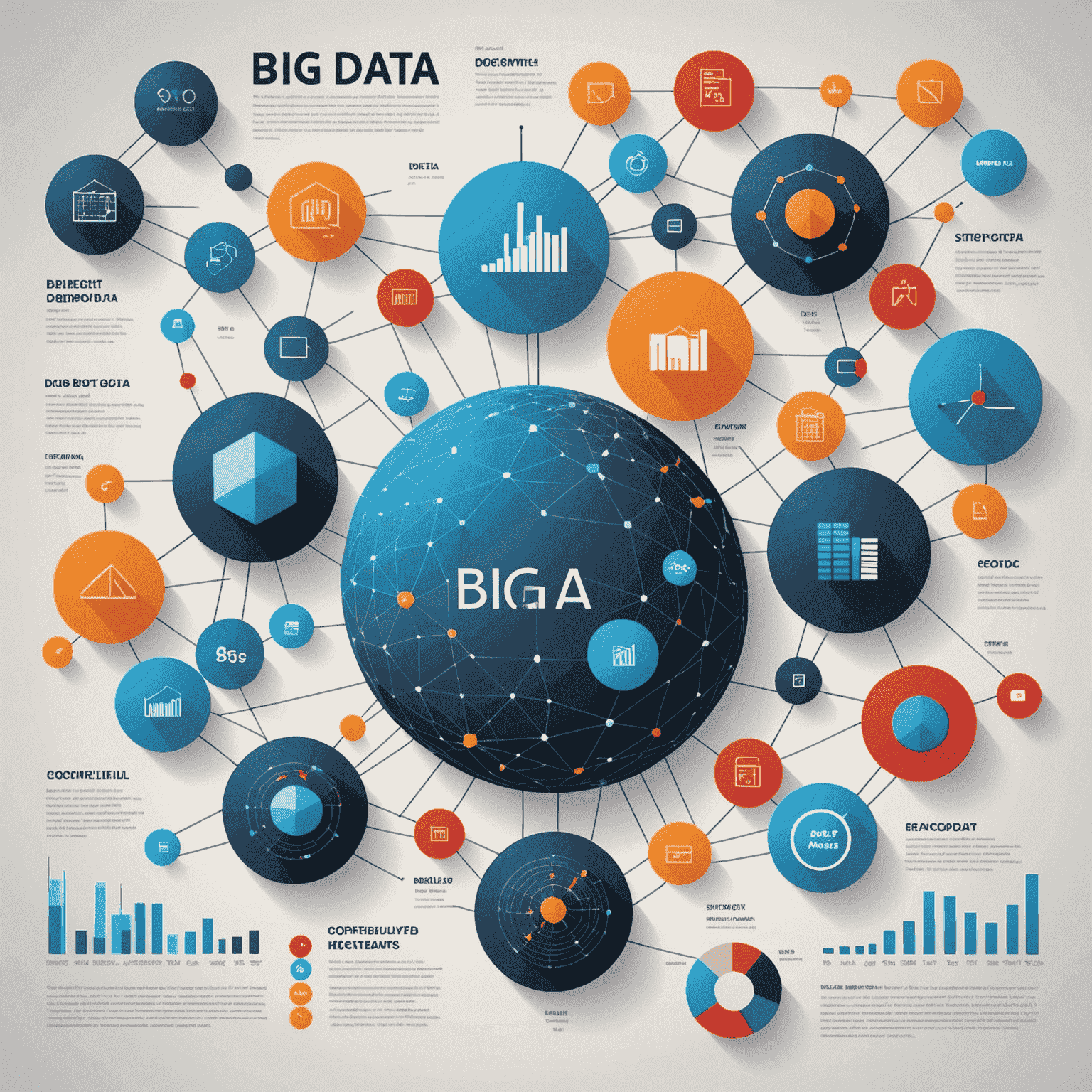 An image depicting the concept of big data, with a large volume of data represented by various graphs, charts, and visual elements, showcasing the immense scale and complexity of modern data sets.