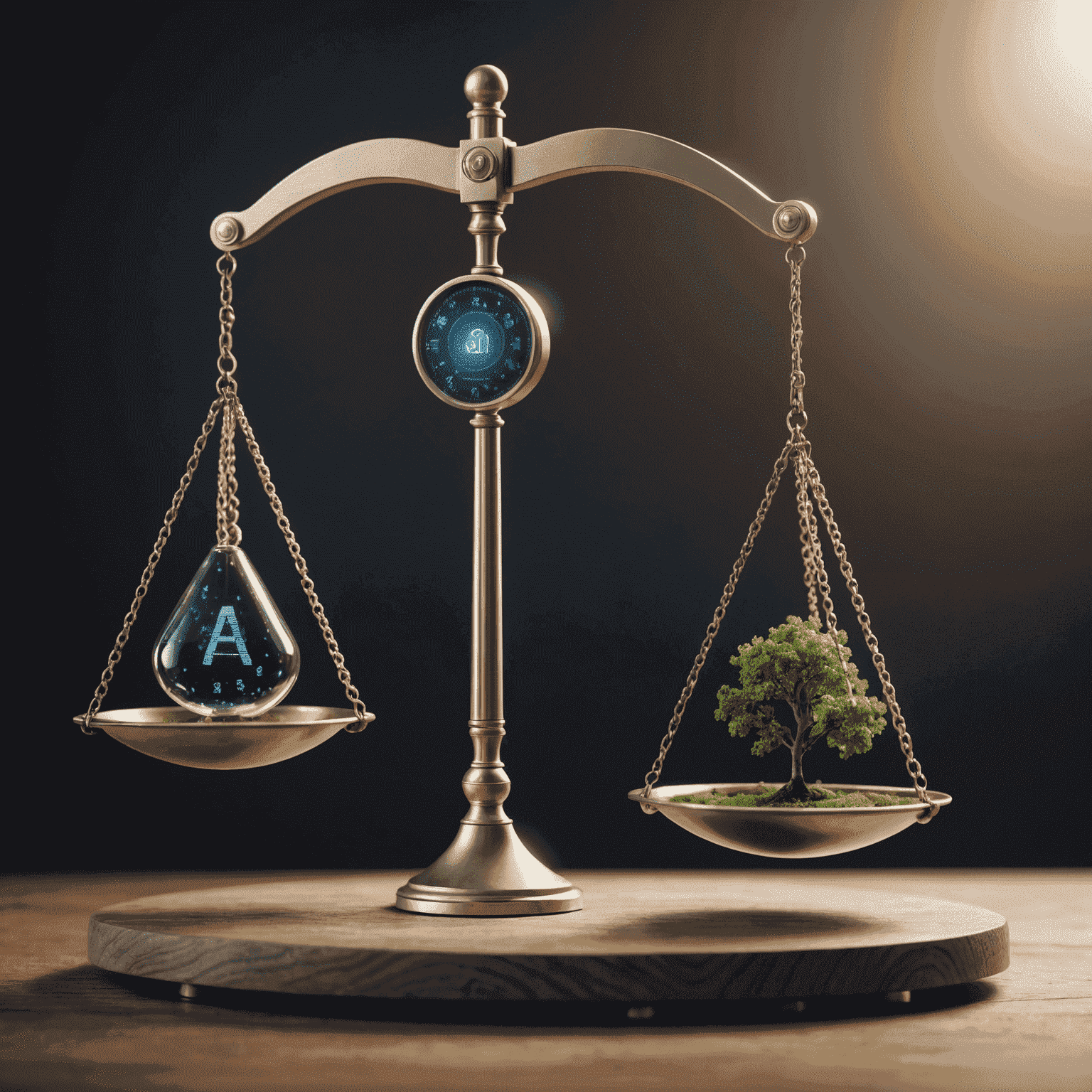 An image symbolizing the importance of developing artificial intelligence responsibly, with a balance scale weighing the benefits and risks of AI