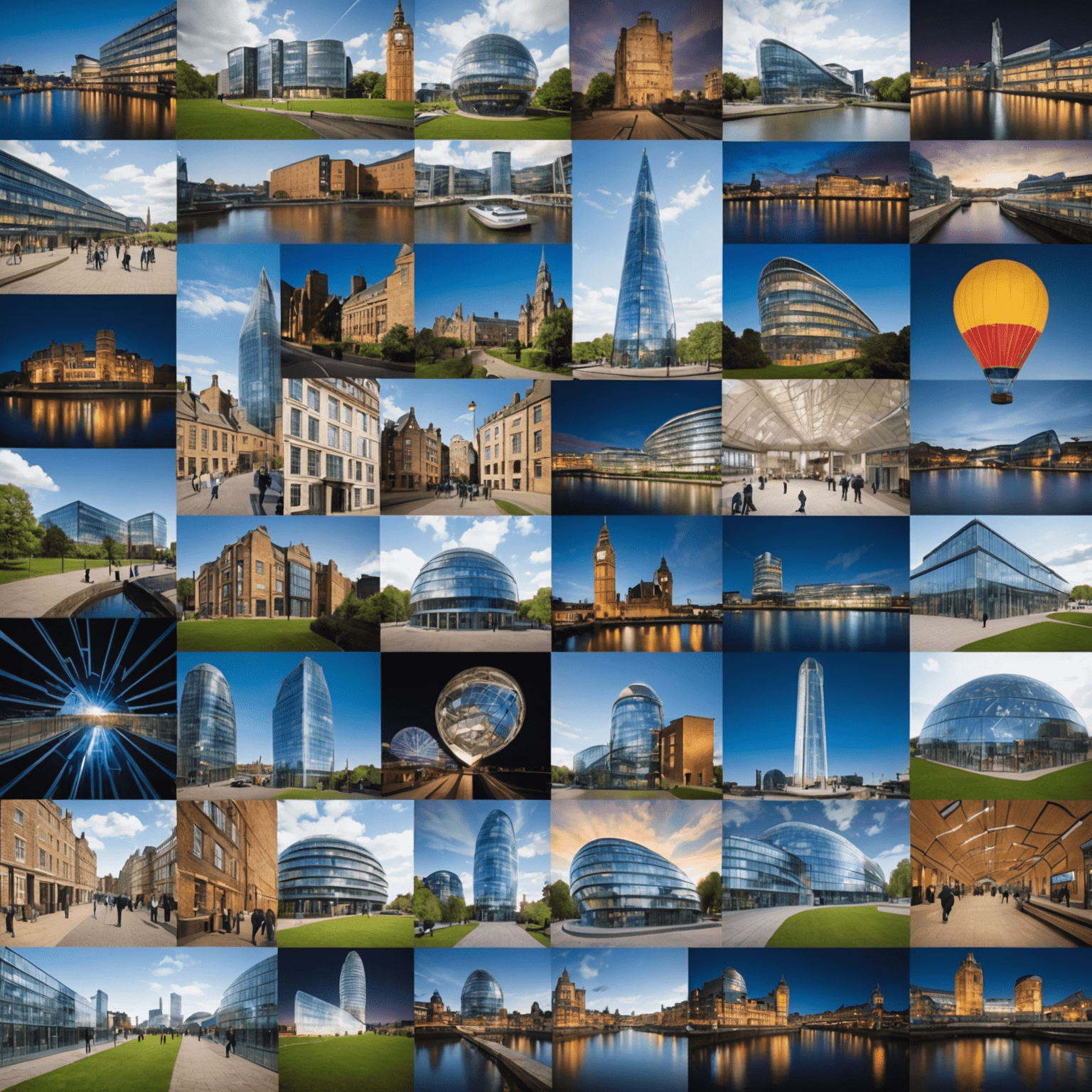 A collage of images representing innovation in the UK, including high-tech startups, research facilities, and successful entrepreneurs, showcasing the vibrant and dynamic nature of the UK's innovation ecosystem.